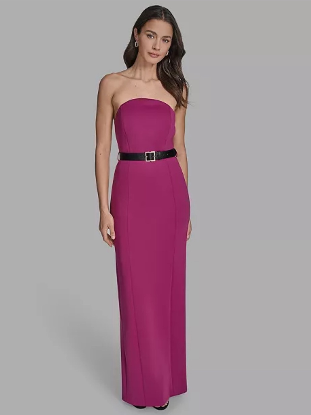 BCBG Scuba Women's Strapless Belted Maxi Dress